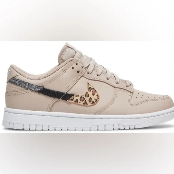 Nike Tan Sneakers with Leopard Print Swoosh - Picture 1 of 7